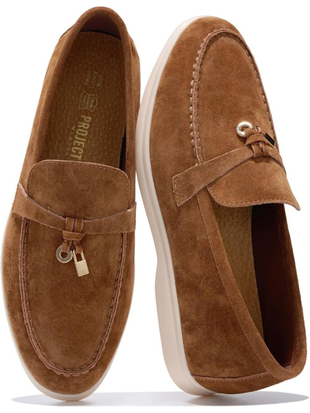 Women's Brown Suede 100% Genuine Leather Slip On Casual Flat Loafers Shoes